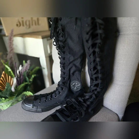 NWOT Converse Black Knee-High Lace-Up Sneakers - Size Womens 10 - Picture 3 of 8